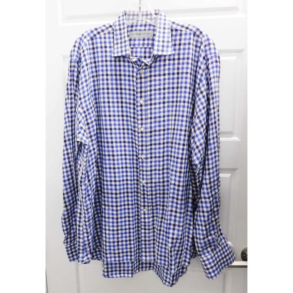 ETRO Milano Mens Blue White Black Check Shirt Italy sz‎ 46